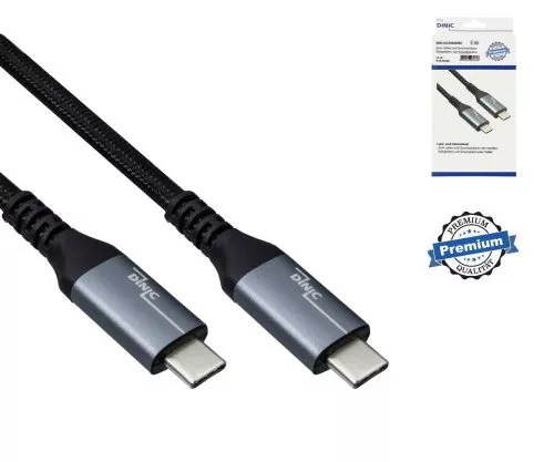 Câble USB 3.2 HQ type C-C mâle, noir, 0,50m, supporte une charge de 100W (20V/5A), 20 GBit/s, DINIC Box
